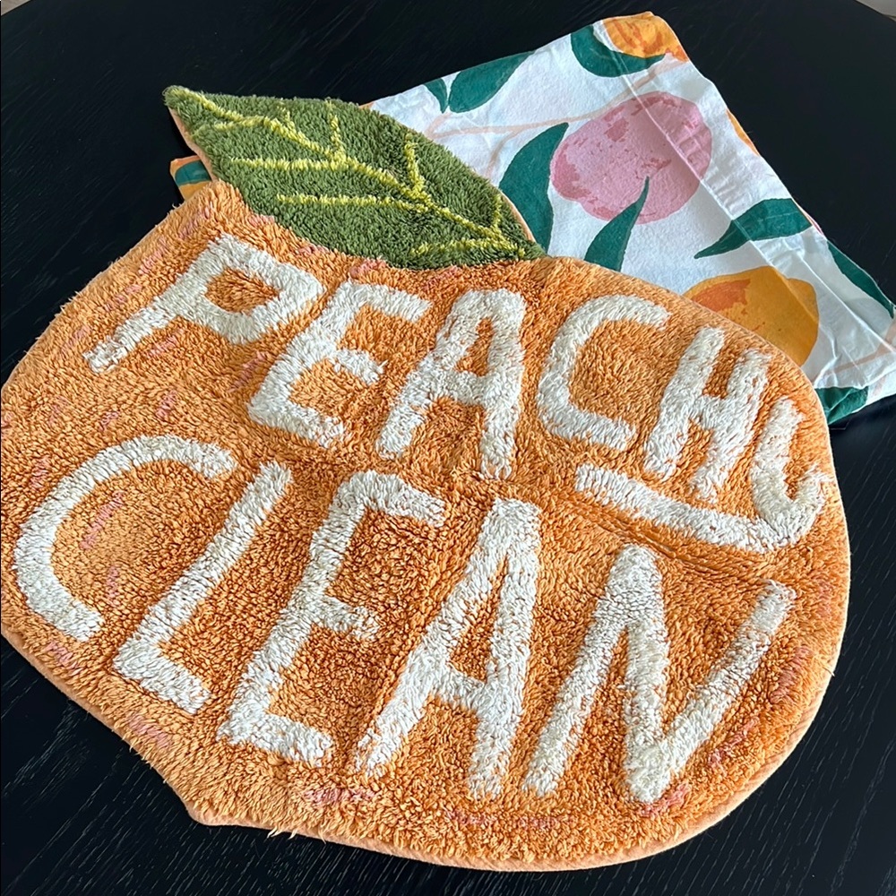 Urban Outfitters Peachy Clean Orange Bath Mat and Shower Curtain